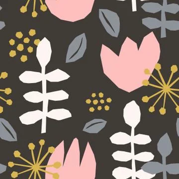 Seamless Paper Cut Floral Pattern Stock Illustration