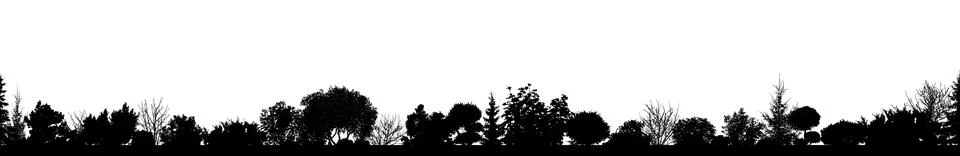 Seamless park of various shrubs. Vector silhouette background. Forest trees.. Stock Illustration