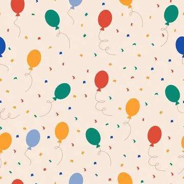 Seamless party balloon pattern on light beige background Stock Illustration
