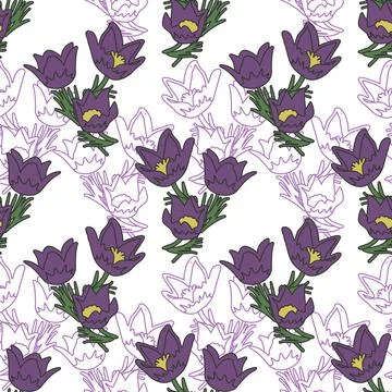 Seamless pasque flowers Stock Illustration