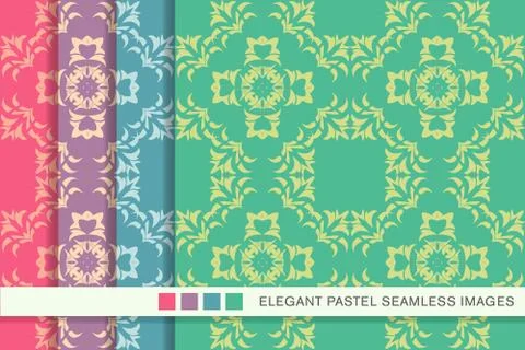 Seamless pastel background set Botanic Curve Cross Leaf Flower Stock Illustration