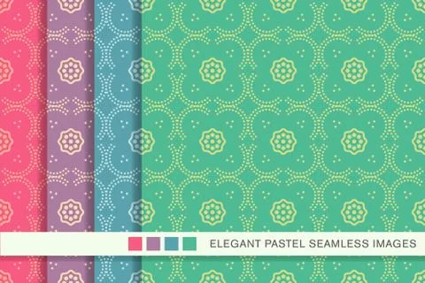 Seamless pastel background set Curve Dot Line Frame Flower Stock-Illustration