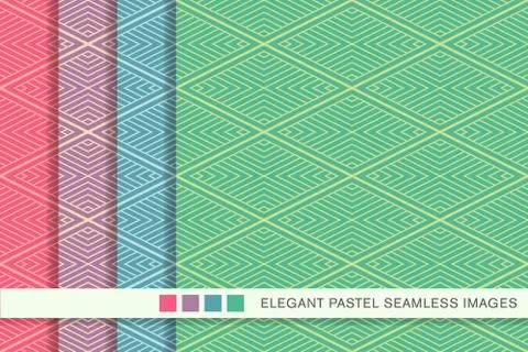 Seamless pastel background set Diamond Check Cross Vortex Frame Line 库存插图