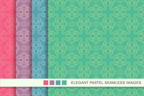 Seamless pastel background set Round Curve Spiral Cross Vine Flower Frame Stock-Illustration