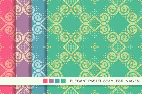 Seamless pastel background set Round Spiral Curve Vortex Triangle Frame イラスト素材