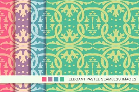 Seamless pastel background set Round Spiral Curve Cross Plant Vine Frame Stock-Illustration