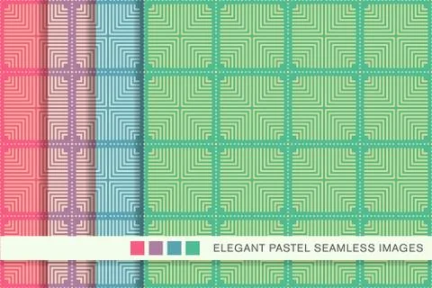 Seamless pastel background set Square Check Cross Round Dot Line Illustrazione stock