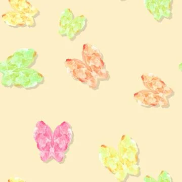 Seamless pastel colored butterflies pattern on yellow Illustrazione stock