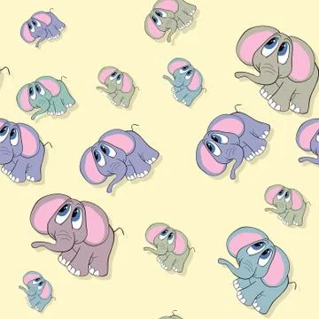 Seamless pastel colored elephant pattern with drop shadow on yellow Stock-Illustration