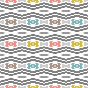 Seamless pastel colored pattern with ornaments and zig zag stripes. Trendy ba Illustrazione stock