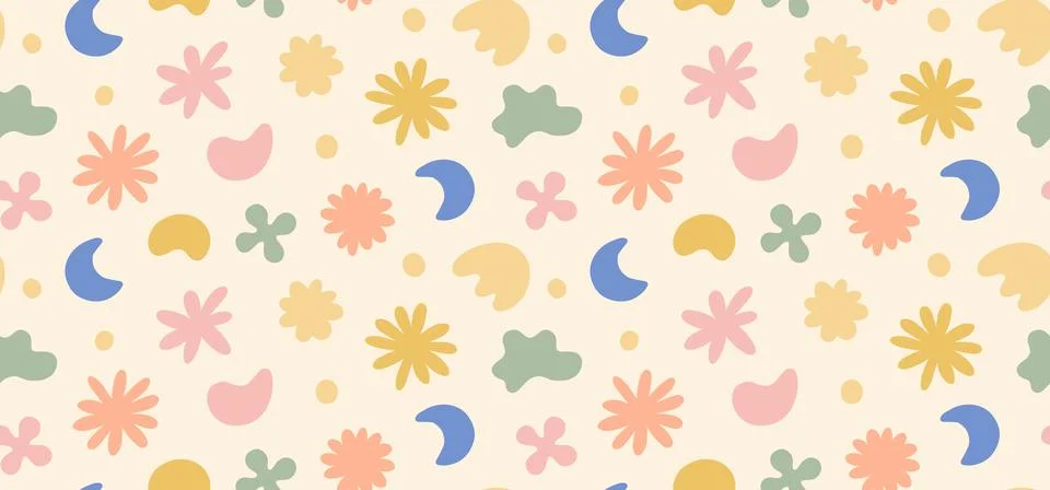 Seamless pastel colored vector pattern of abstract doodle hand drawn organic Illustration