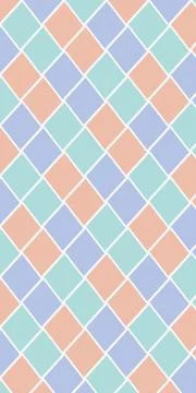 A seamless pastel diamond pattern of soft blue, peach, and mint colors crea.. Stock Illustration
