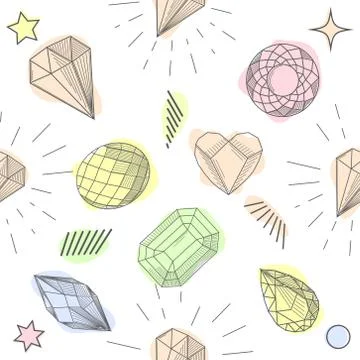 Seamless pastel diamonds pattern. Background with colorful gemstones. 스톡 일러스트
