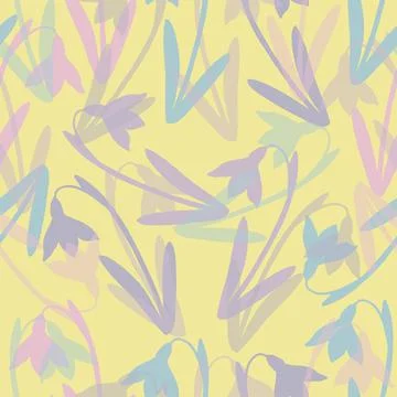 Seamless pastel doodle flowers pattern on yellow background , greeting card o Stock Illustration