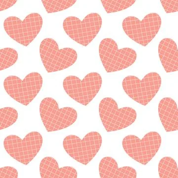 Seamless Pastel Heart Pattern with Geometric Grid Texture 스톡 일러스트