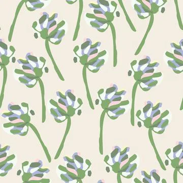 Seamless pastel pattern background with hand drawn simple flower bush , greet Illustrazione stock
