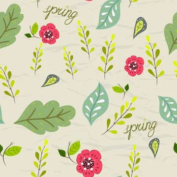 Seamless pastel pattern with floral elements on crumpled paper background Stock Illustration