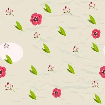 Seamless pastel pattern with floral elements on crumpled paper background. Stock Illustration