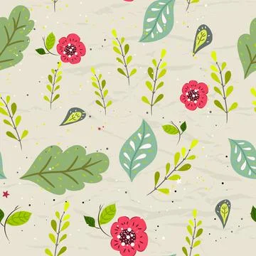 Seamless pastel pattern with floral elements on crumpled paper background. Stock Illustration