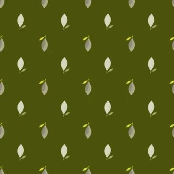 Seamless pastel pattern with little lemon doodle silhouettes on olive green b Stock Illustration