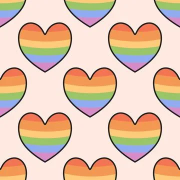 Seamless pastel pattern with rainbow pride hearts on pink Illustrazione stock