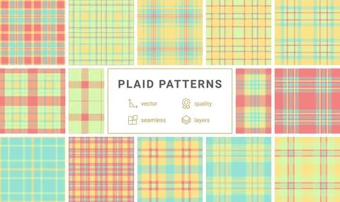 This seamless pastel plaid pattern features soft pink, mint, and yellow tones イラスト素材
