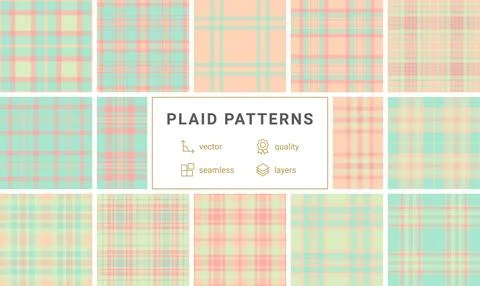 Seamless pastel plaid pattern in mint green and soft coral tones. This versat イラスト素材