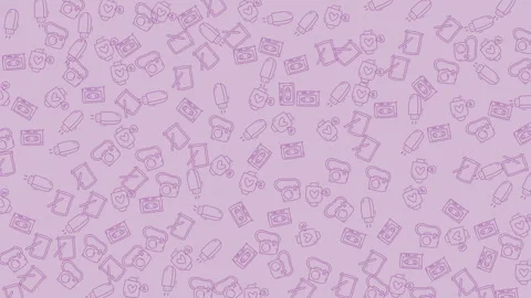 Seamless pastel purple doodle pattern featuring beauty and lifestyle icons .. Видео 333488726