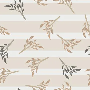 Seamless pastel random pattern with beige branches shapes. Grey background. D Illustrazione stock