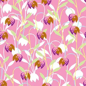 Seamless pastel tulip flowers pattern on pink background , greeting card or f Stock Illustration