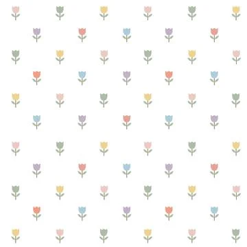 Seamless Pastel Tulip Minimalist Pattern Stock Illustration