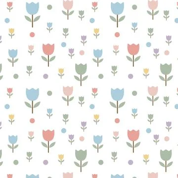 Seamless Pastel Tulip Pattern with Polka Dots Illustrazione stock