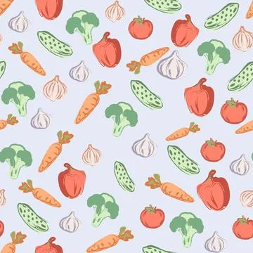 Seamless Pastel Vegetable Pattern Hand Drawn Vector Stock Illustration