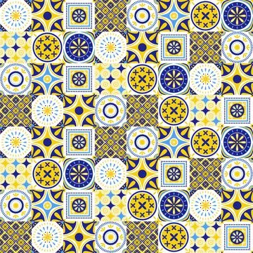 Seamless patchwork pattern from Portuguese tiles, Azulejo, ornaments イラスト素材