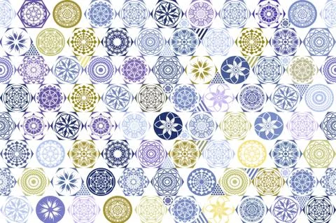 Seamless patchwork tile with Victorian motives in blue and beige Stock Illustration