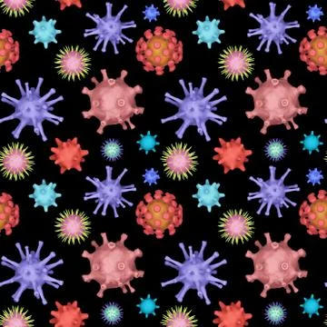 Seamless patern of Different kinds of viruses, coronavirus, herpes Stock-Illustration