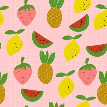 Seamless patern of Hand drawn summer fruits Stock Illustration