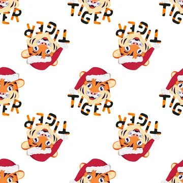Seamless patern with happy tiger Illustrazione stock