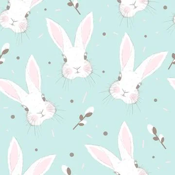Seamless patern with little rabbit vector prints for baby room, baby shower,  Stock Illustration
