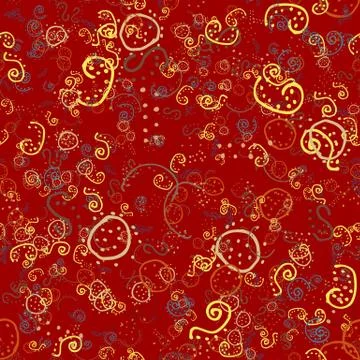 Seamless pattern 1 consisting of wavy lines, doodles, dots and spots of diffe Stock Illustration