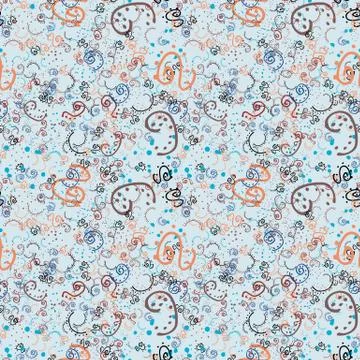 Seamless pattern 1 consisting of wavy lines, doodles, dots and spots of diffe Illustrazione stock