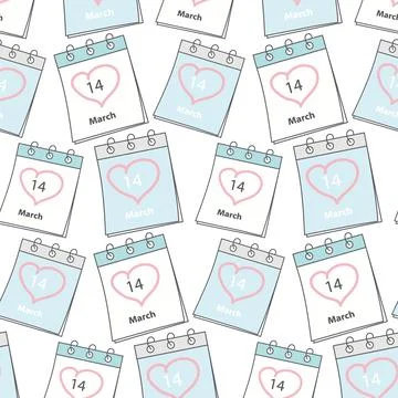 Seamless pattern of 2 deferent calendar pages with White Day date 14 March and Stock Illustration