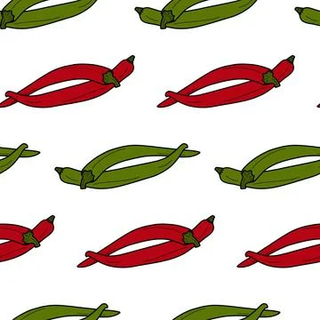 Seamless pattern of 2 different colors of chili peppers red and green. Abstract Stock Illustration