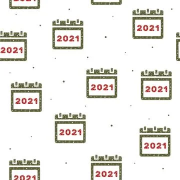 Seamless pattern of the 2021 calendar in flat style on a white background. Stock Illustration