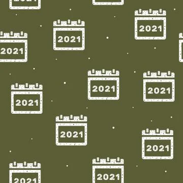 Seamless pattern of the 2021 calendar in flat style on a green background. Stock Illustration