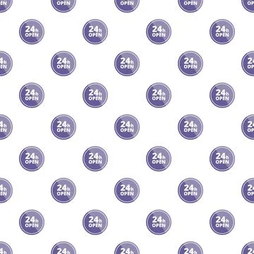 Seamless pattern with 24 hours open violet icons Stockillustratie