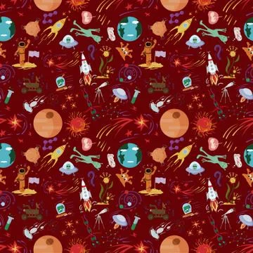 Seamless pattern 3 of childrens drawings in flat style on space theme イラスト素材