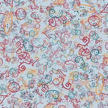 Seamless pattern 3 consisting of wavy lines, doodles, dots and spots of diffe Illustrazione stock