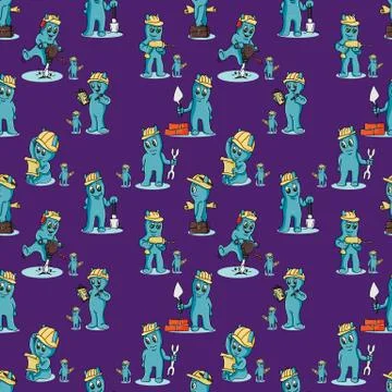 Seamless pattern 3 illustration Doodle funny little men in the style of Chibi Stock Illustration