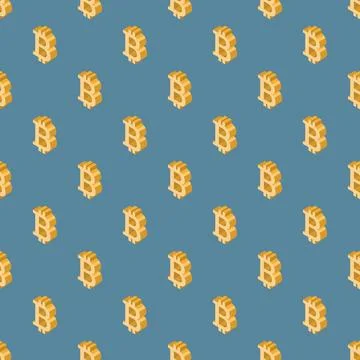 Seamless pattern 3D bitcoin logo blue background Stock Illustration